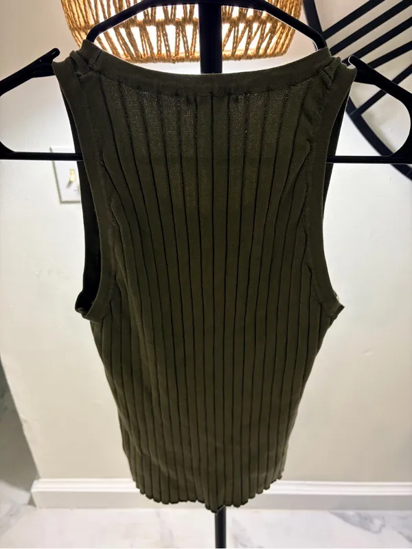 Olive Ribbed Tank Top Green Size M - Image 6