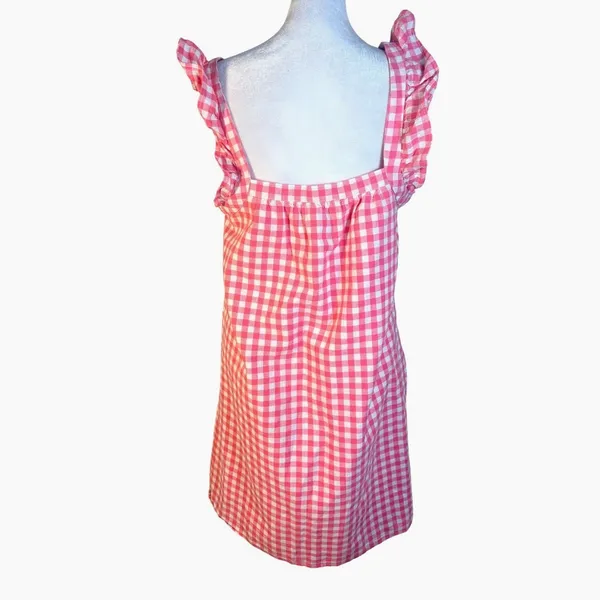 Vineyard Vines Gingham Dress Womens Small Pink Excellent Ruffle Cotton‎ Linen - Image 2