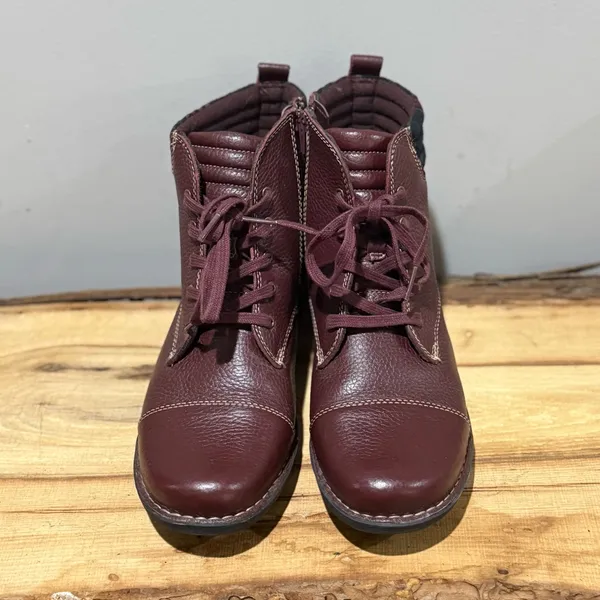 Clark's‎ Whistle Bea Leather Ankle Boots Lace Up Side Zip Plaid Size 10 A43 - Image 6