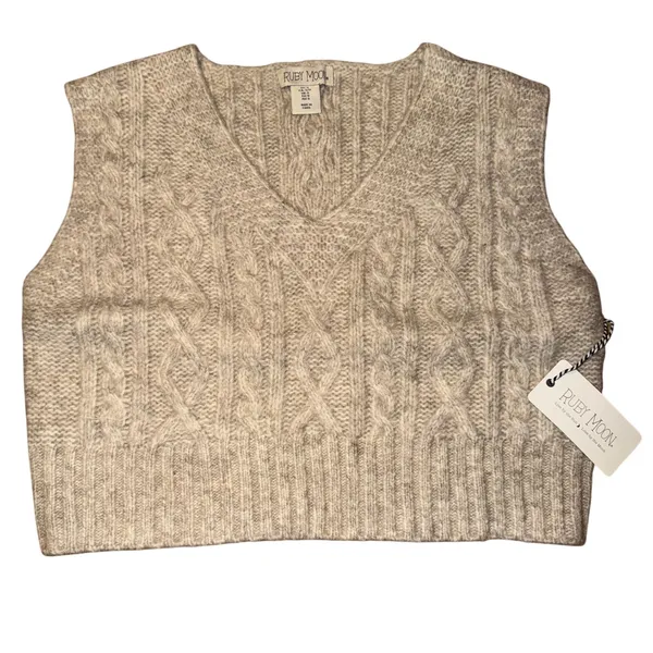 Ruby Moon Cable Knit V-Neck Sleeveless Sweater Vest, Tan, Size S, NWT‎ - Image 2