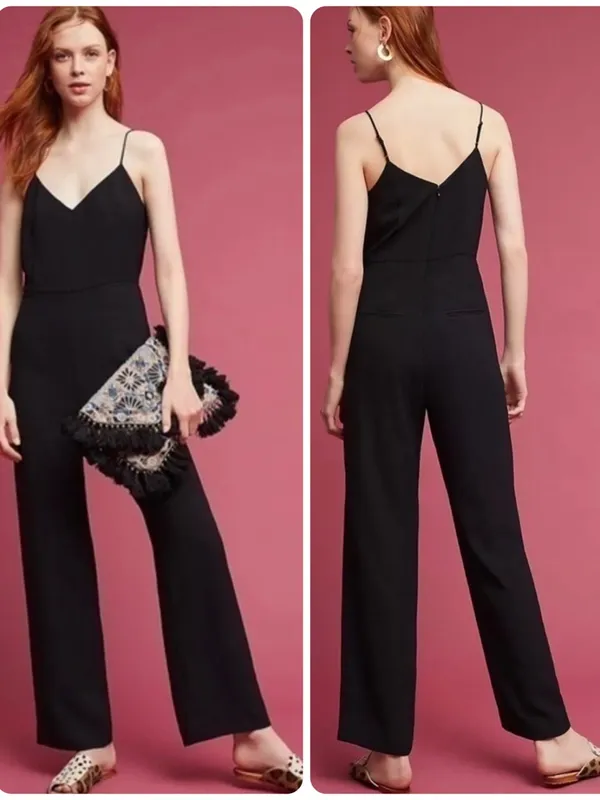 Anthropologie The Essential Slim Jumpsuit Black Spaghetti Strap Sz 0 - Image 2