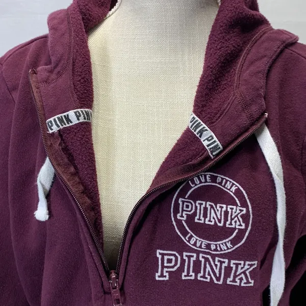 PINK Victoria’s Secret Burgundy Eggplant Hoodie Size Large - Image 3
