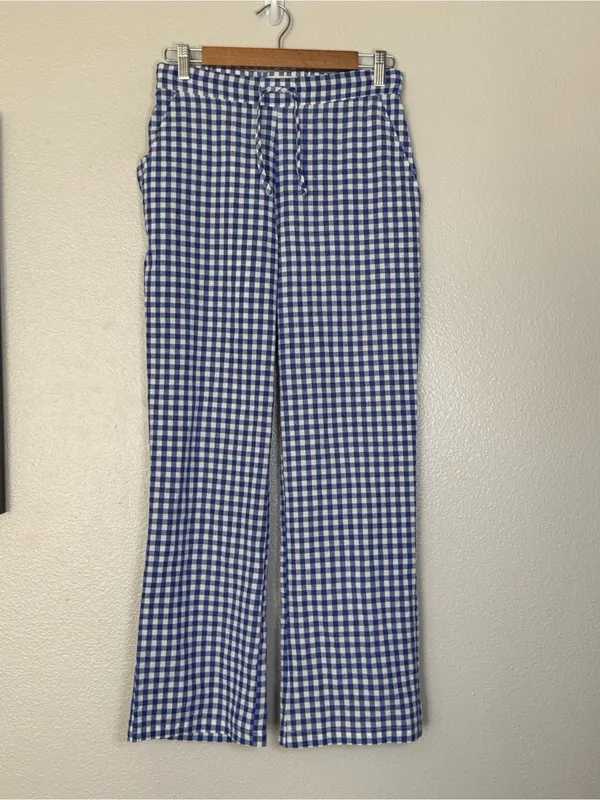 Sonderhaus Perfect Pants Blue & White Gingham Relaxed Fit Cotton Pants Size XS - Image 3