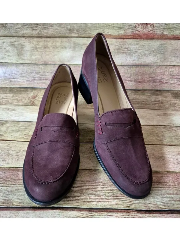 Naturalizer Dinah Burgundy Suede Leather Mid Heal Penny Loafer Pump Size 8M - Image 2