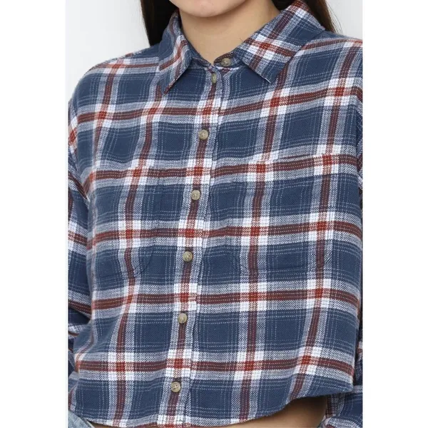 American Eagle cozy cabin cropped blue plaid flannel xsmall - Image 10