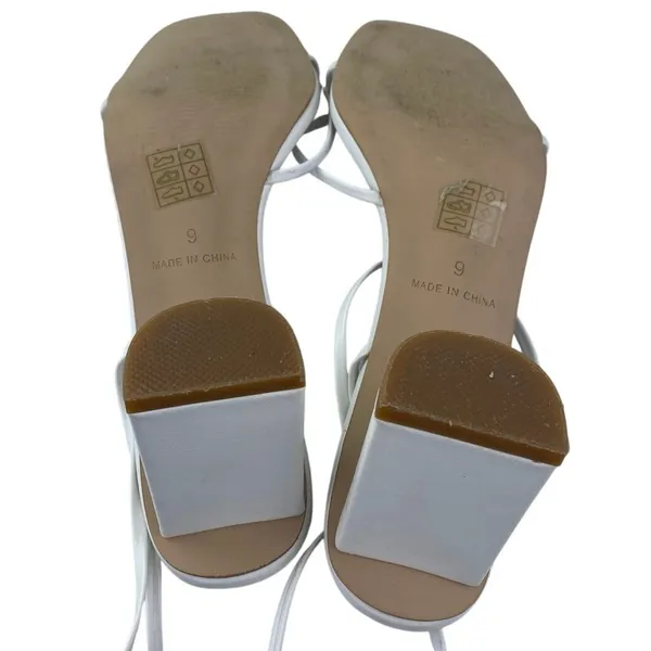 Princess Polly Women's White Lace Up Square Toe Strappy Block Heels Sandals Sz 9 - Image 4