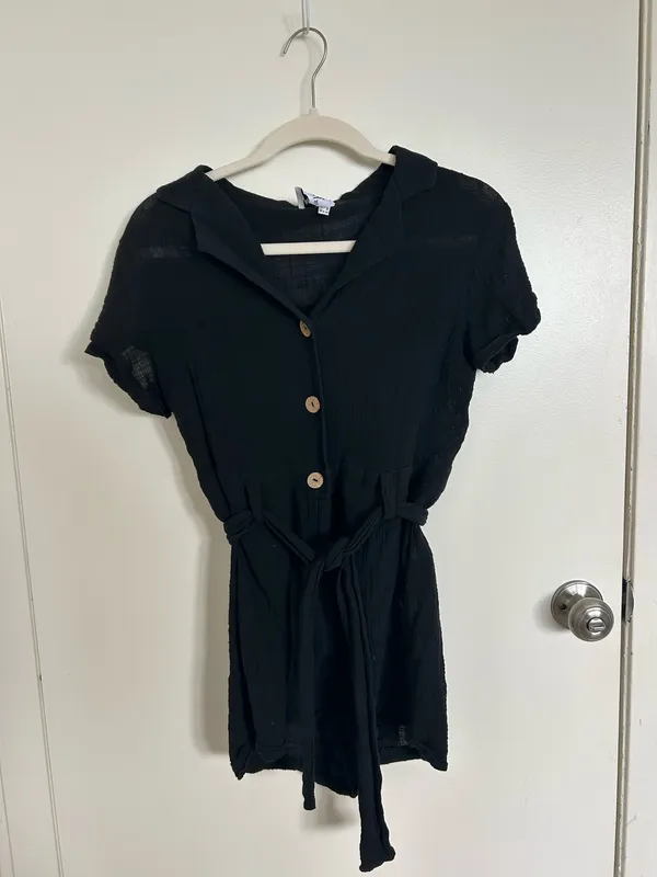 Princess Polly Black Linen Romper - Image 2