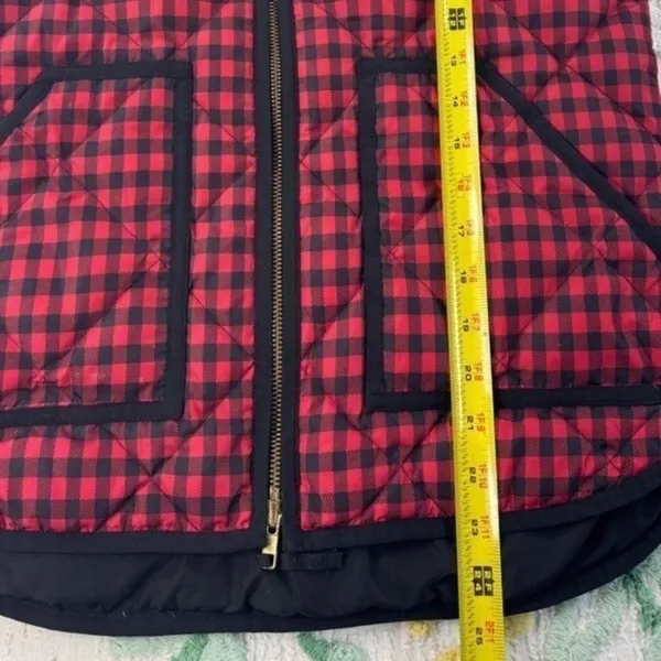 J Crew Red Black Buffalo Check Quilted Puffer Vest‎ Gilet Size S - Image 4