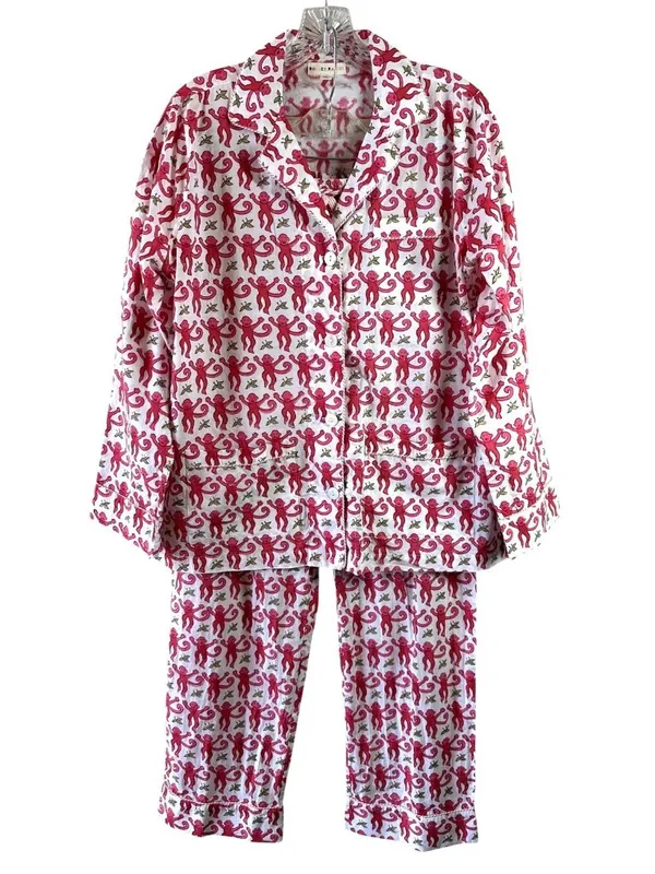 Roller Rabbit Pink Monkey Print Cotton Pajama Set Size S Button Front - Image 2