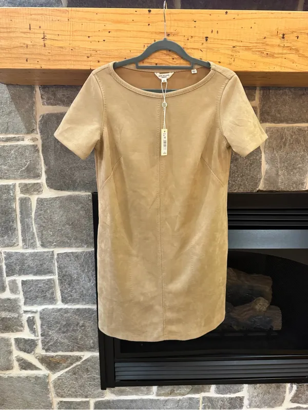 NWT Max Studio London Faux Suede Shift Dress XS 70s Mod Beige Soft - Image 3