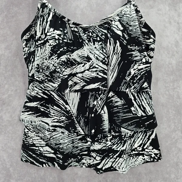 Jamaica Bay Black Ruffle Floral Padded Swimwear Tankini Tank Top Medium M 10‎ - Image 4