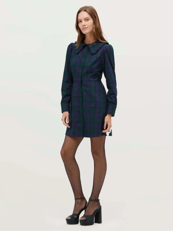 Hill House The Hazel Dress Blackwatch Tartan Plaid Cotton Ruffle Mini Medium - Image 3