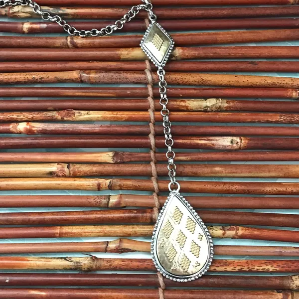 Chico's Reversible Drop Pendant Silver & Gold Tone Necklace - Image 8