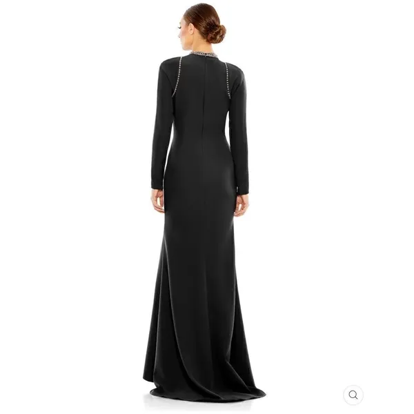Mac Duggal 26612 Womens Raglan Long Sleeve Black Gown Dress - Image 4