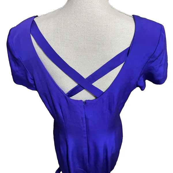 Liz Claiborne 100% Silk Midi Dress Purple‎ sz 14 side slit formal prom romantic - Image 3