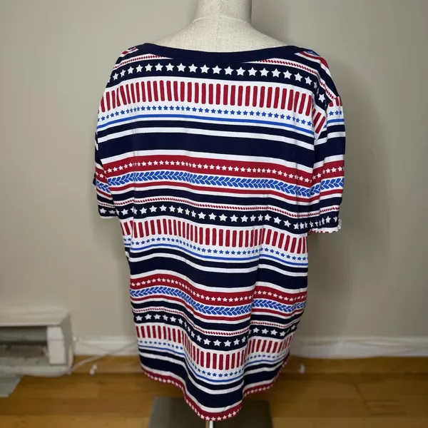 Alfred Dunner Patriotic Americana Top XL Red White Blue Nautical 4th Of July GUC - Image 2