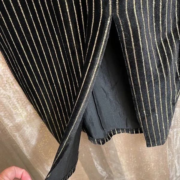 Windsor black velvet and gold glitter pinstripe pencil dress, size S - Image 4