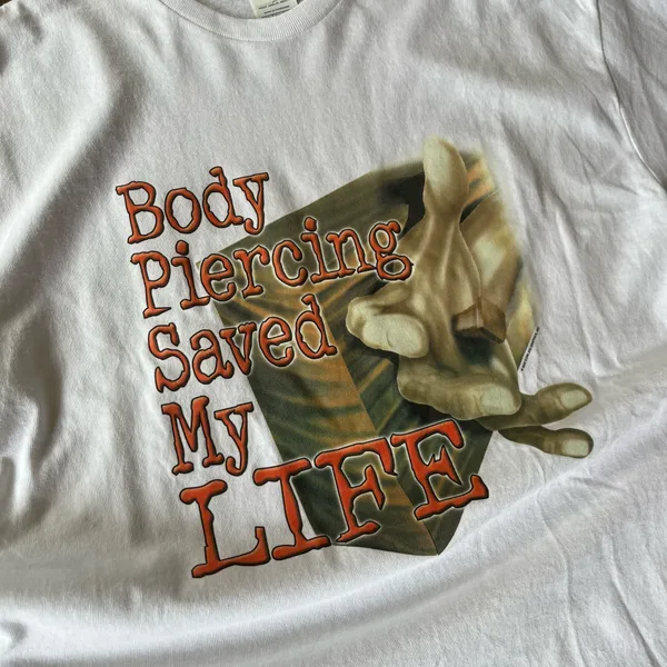 Delta Vintage 2002 Y2K Jesus Christian Print Body Piercing Saved My Life Tee Large L - Image 2