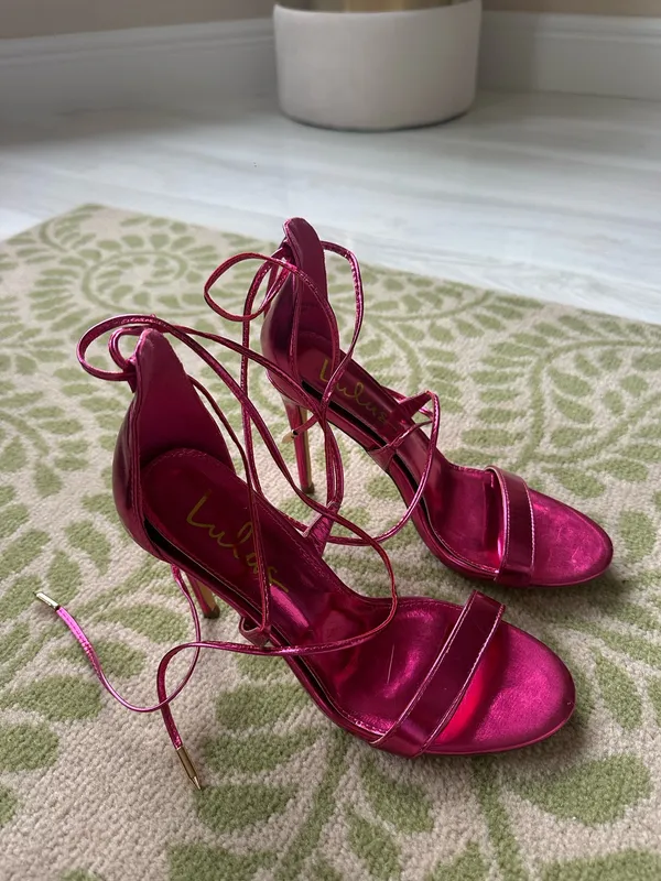 Lulus Pink Metallic Strappy Heels - Image 2