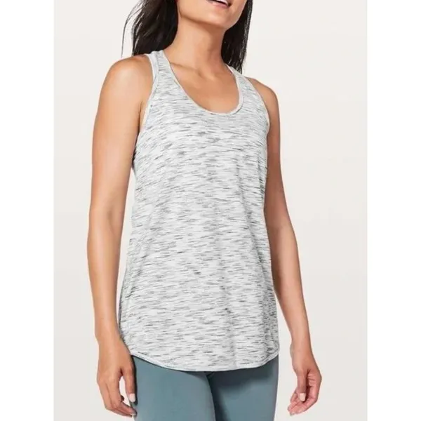 Lululemon Essentials Pleated Racerback Tank Top Sz 6 Tiger Space Dye Hail White‎ - Image 3