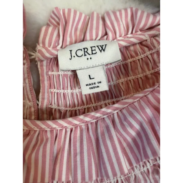 J.Crew Pink White Striped Smocked Ruffle Neck Blouse Women Large Balloon Sleeve - Image 7