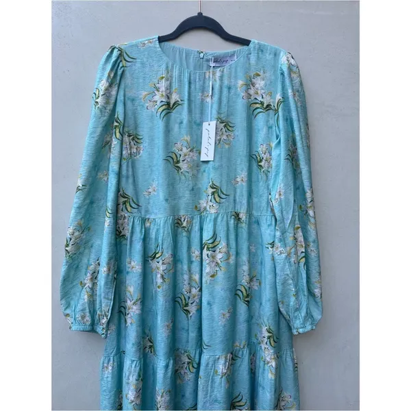Petal & Pup Bernice Maxi Dress Blue Floral Tiered A Line Puff Sleeve Long Sleeve - Image 4