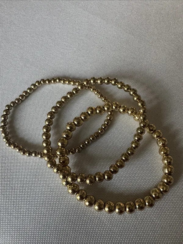 Gold Beaded Stretch Bracelet - Gold Tone Women's Jewelry - Image 3
