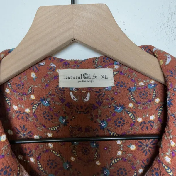 Natural Life Women Cece Button Down Top XL Brown Floral Boho Chic Cottage‎ - Image 7