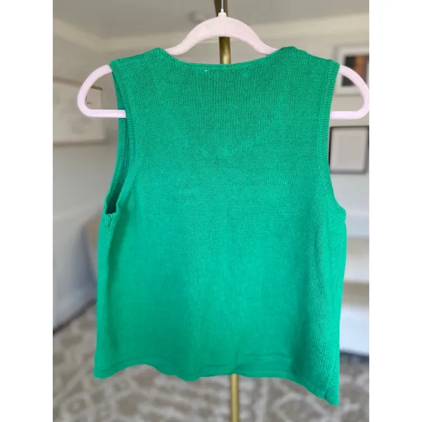 Kim Rogers Santa‎ Christmas Vest Knit Holiday Festive Green Embellished Parisian - Image 3