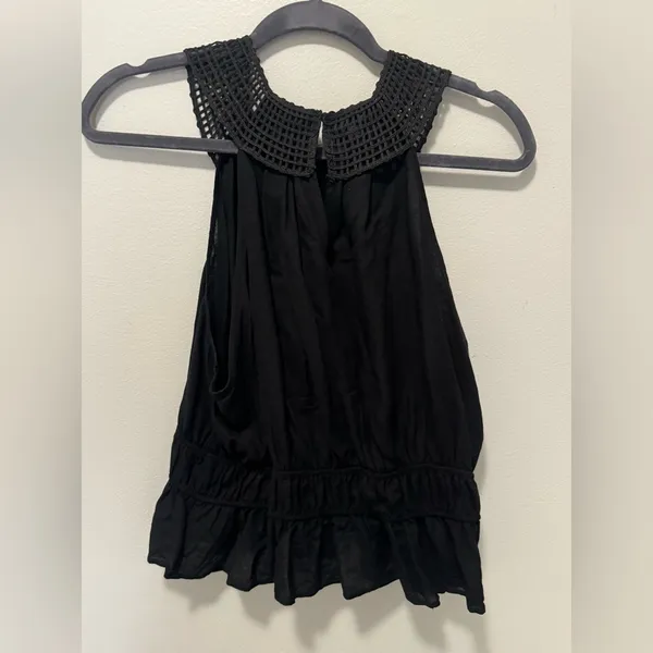 Zara Black Crochet Collar Sleeveless Peplum Blouse Boho crop y2k Top XL - Image 3
