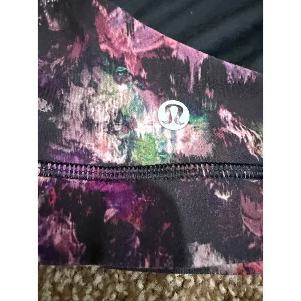 Lululemon Energy Bra Sz 10 Purple Black Floral Illusion Strappy Workout Yoga Gym - Image 3