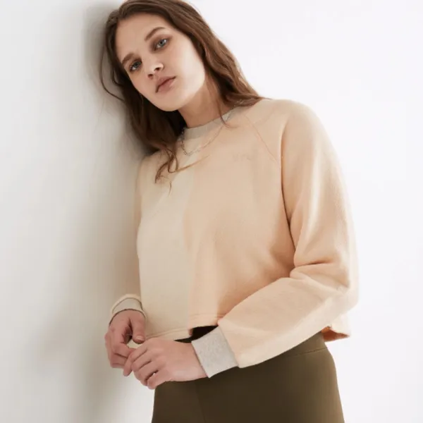 Madewell MWL Airyterry Colorblock Crop‎ Sweatshirt Bone White Pink NWT Size XXS - Image 7