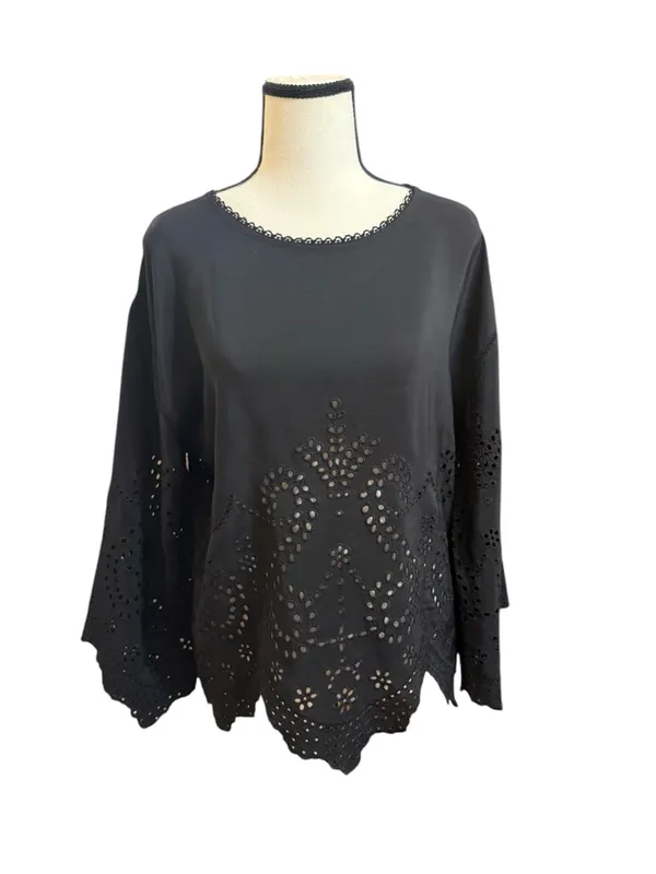 Ulla Johnson Black Eyelet Althea Cutwork Blouse 100% silk size 4 - Image 2
