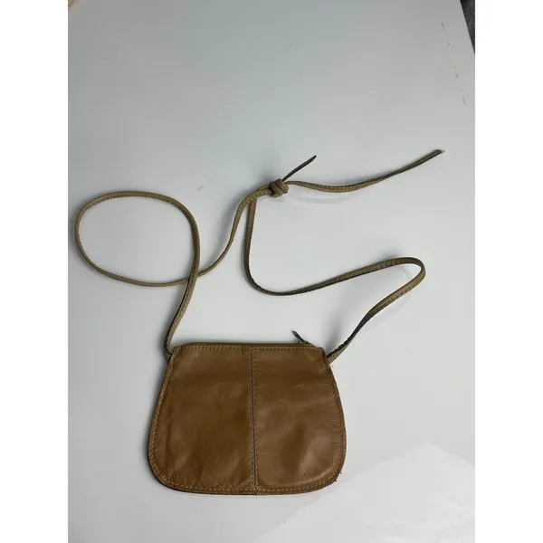 Vintage Leather Mini Crossbody Bag Tan Brown Made in Hong Kong 70s 80s Festival - Image 2