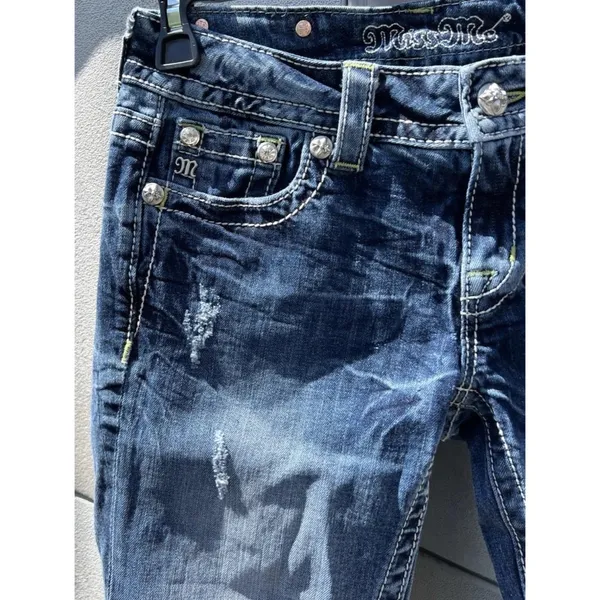 Miss Me Jeans Womens 27 Low Rise Signature Boot Cut Distress Beaded Embroidered - Image 15