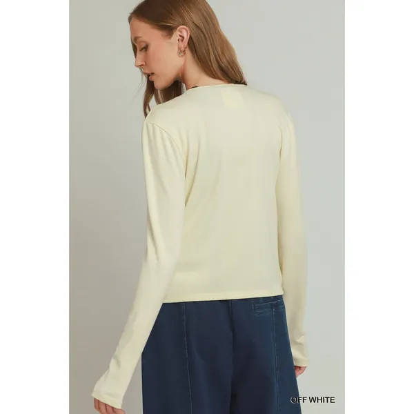 Umgee Cotton Viscose Long Sleeve Wrap Cardigan - Off white - Large - Image 3