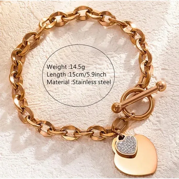 Gold Tone Stainless Steel Beaded Bracelet Adjustable Chain 316L‎ - Image 2