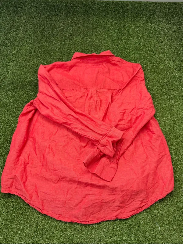 Maeve by Anthropologie Linen Blend Orange Red Button Down Blouse Top Oversize XL - Image 6