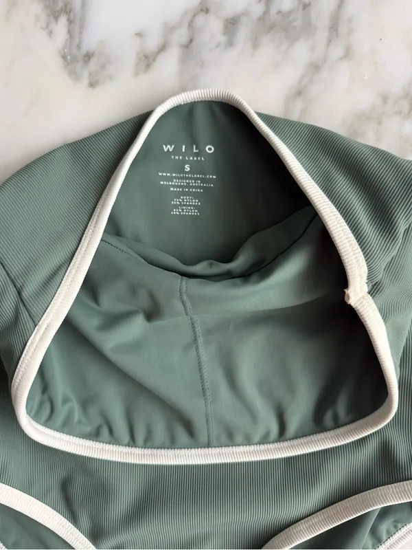 WILO The Label Sage Green Ribbed Strapless One-Piece Swimsuit • Sz S - Image 3