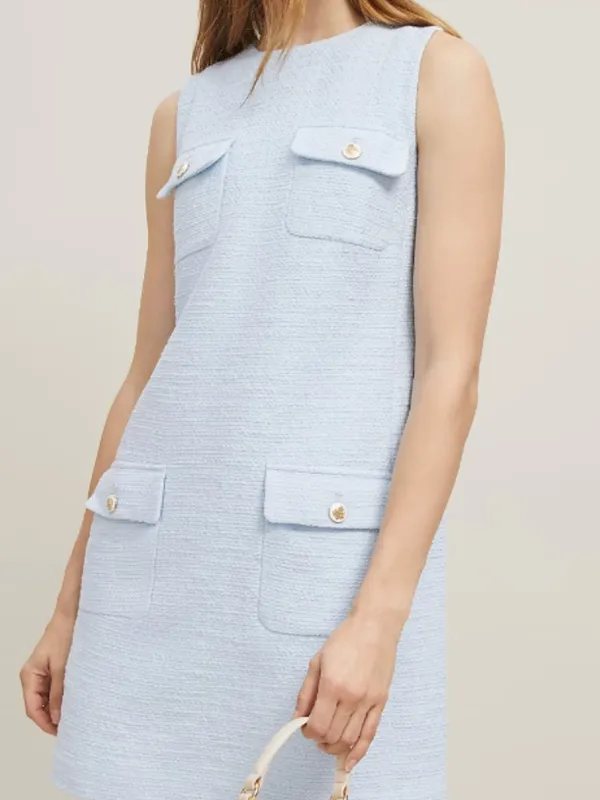 NWOT Ann Taylor Tweed Button Pocket Shift Dress Light Blue - Image 2
