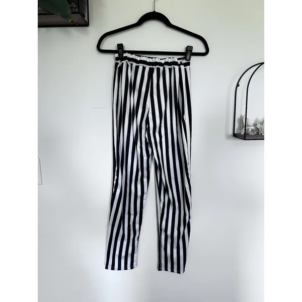 Women's Black & White Vertical Stripe Blazer & Pant Costume Size Small - Image 5