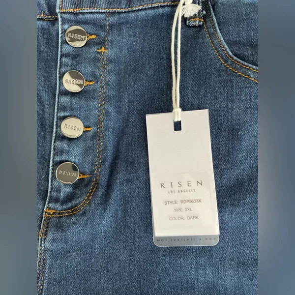 RISEN Jeans High Rise Wide Leg Button Fly Dark Wash Denim Size 2X 18 / 20 NWT - Image 14
