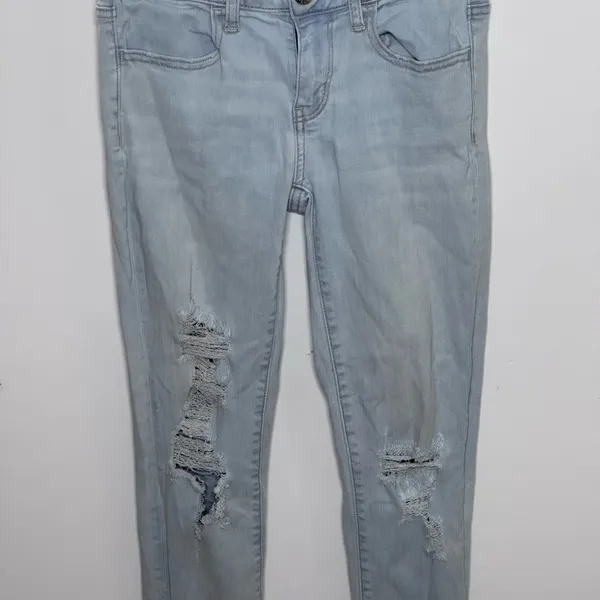 American Eagle Women Super Stretch Light Blue Denim Ripped Jegging jeans size 4‎ - Image 9