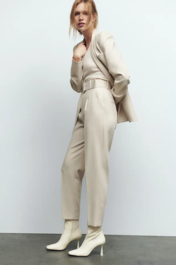 ZARA ecru high waisted belted fabric pants blogger favorite - Image 5