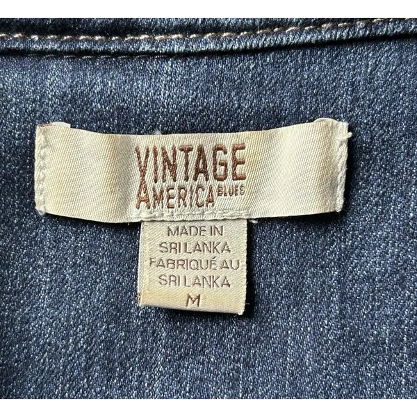 Vintage America Blues Denim Jacket Women's Size M Classic Blue Faux Side Pockets - Image 9
