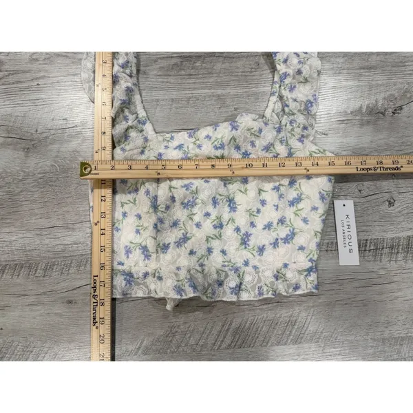 Kirious Los Angeles Blue Floral Lace Tie Back Corset Top Cottagecore - Image 5