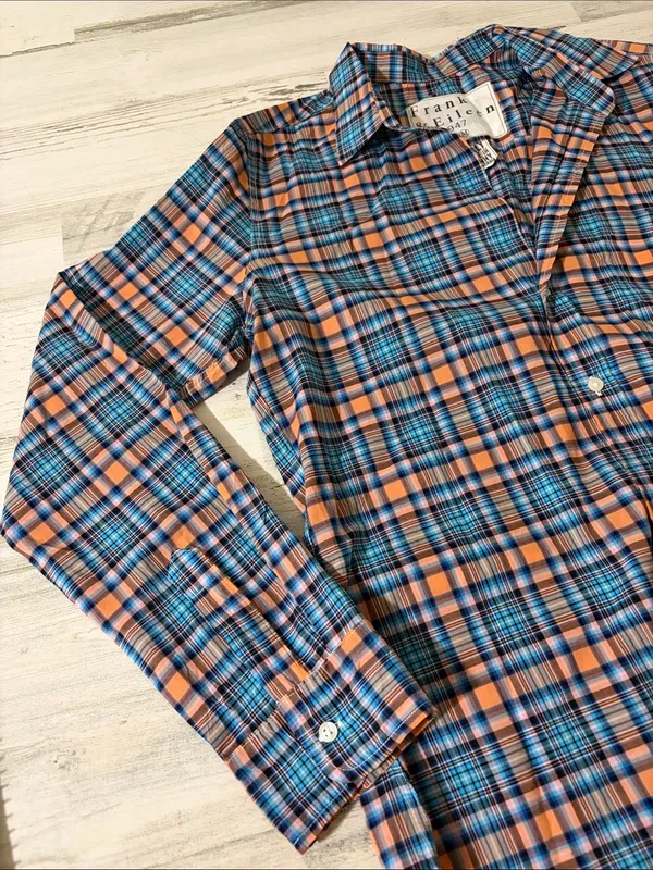 Frank & Eileen Orange and Blue Plaid Barry Cotton Button-Down Shirt - Image 2