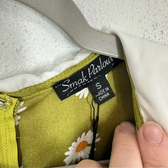 Smak Parlour Modcloth Retro Green Daisy Smocked Mini‎ Dress Peter Pan Collar NWT - Image 5