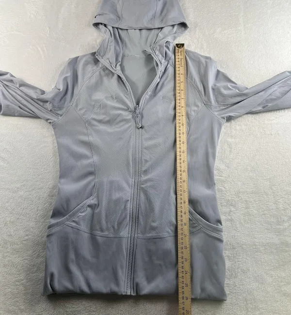 Lululemon Sz 10 In Flux Jacket Dance Studio Reversible Hooded Silver Fox Stretch - Image 9