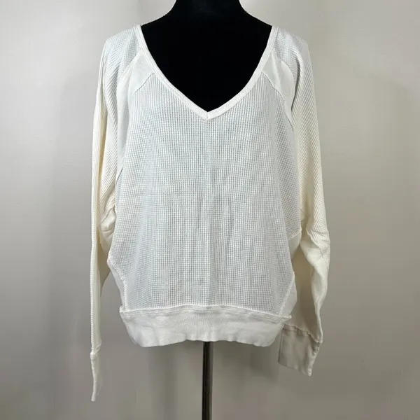 Free People Santa Clara Waffle Knit Thermal‎ Long Sleeve Top in Alabaster White - Image 3